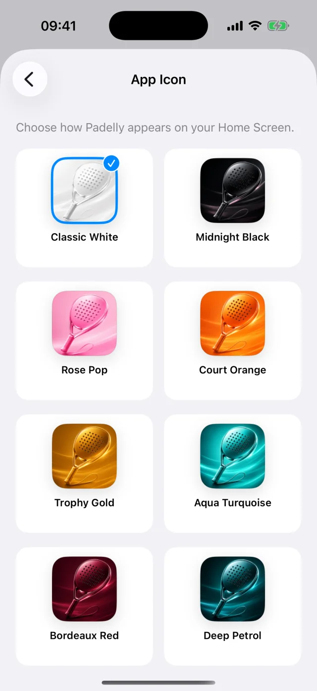 Padelly alternate app icon picker
