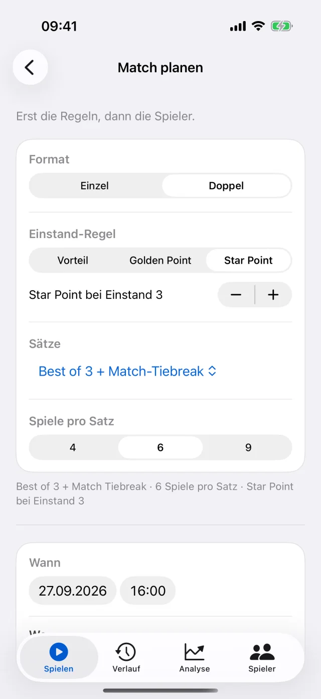 Padelly Matchplanung auf dem iPhone