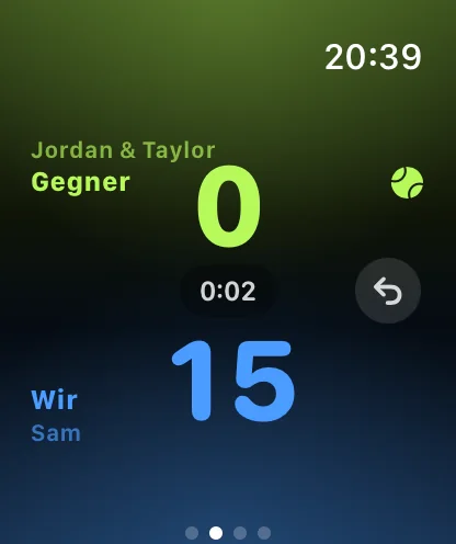 Padelly Live-Zähler mit großen Tasten auf der Apple Watch